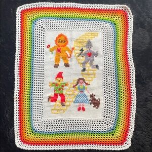 Colorful Crochet baby blanket cross stitched Wizard of Oz rainbow Wicked